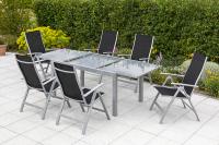 MX Gartenmöbel Carrara Set 7tlg. schwarz Tisch 150/ 220x90cm